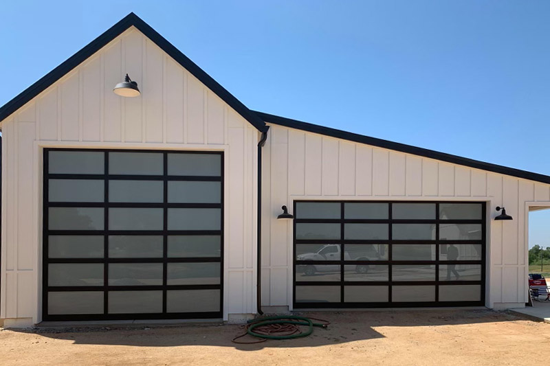 Door Mart Black Anodized with White Glass Garage Doors